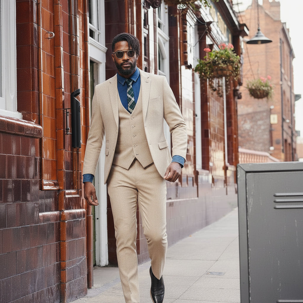 Wool Suit Mens Tweed Piece Suit Tweed Wool Slim Fit Piece Brown