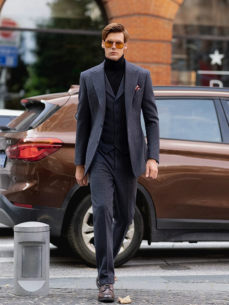 Ceehuteey Men's Pieces Peak lapel Herringbone Classic Fashion suit