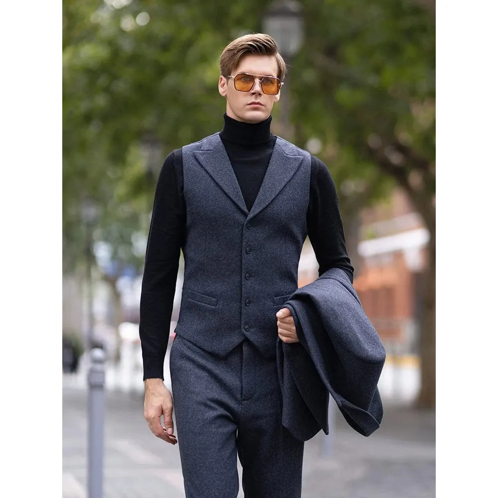 ceehuteey Men's 3 Pieces Peak lapel Herringbone Classic Fashion suit (Blazer+vest+Pants)