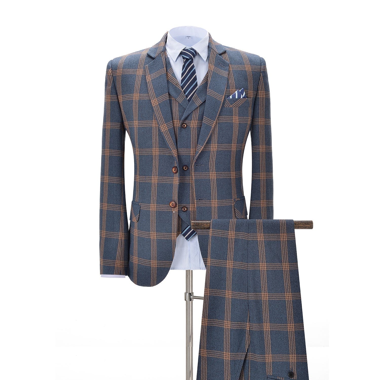 ceehuteey Men's 3 Pieces Plaid Notch Lapel Tuxedos (Blazer+vest+Pants)