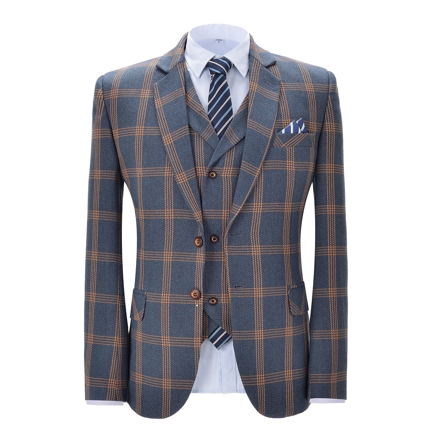 ceehuteey Men's 3 Pieces Plaid Notch Lapel Tuxedos (Blazer+vest+Pants)