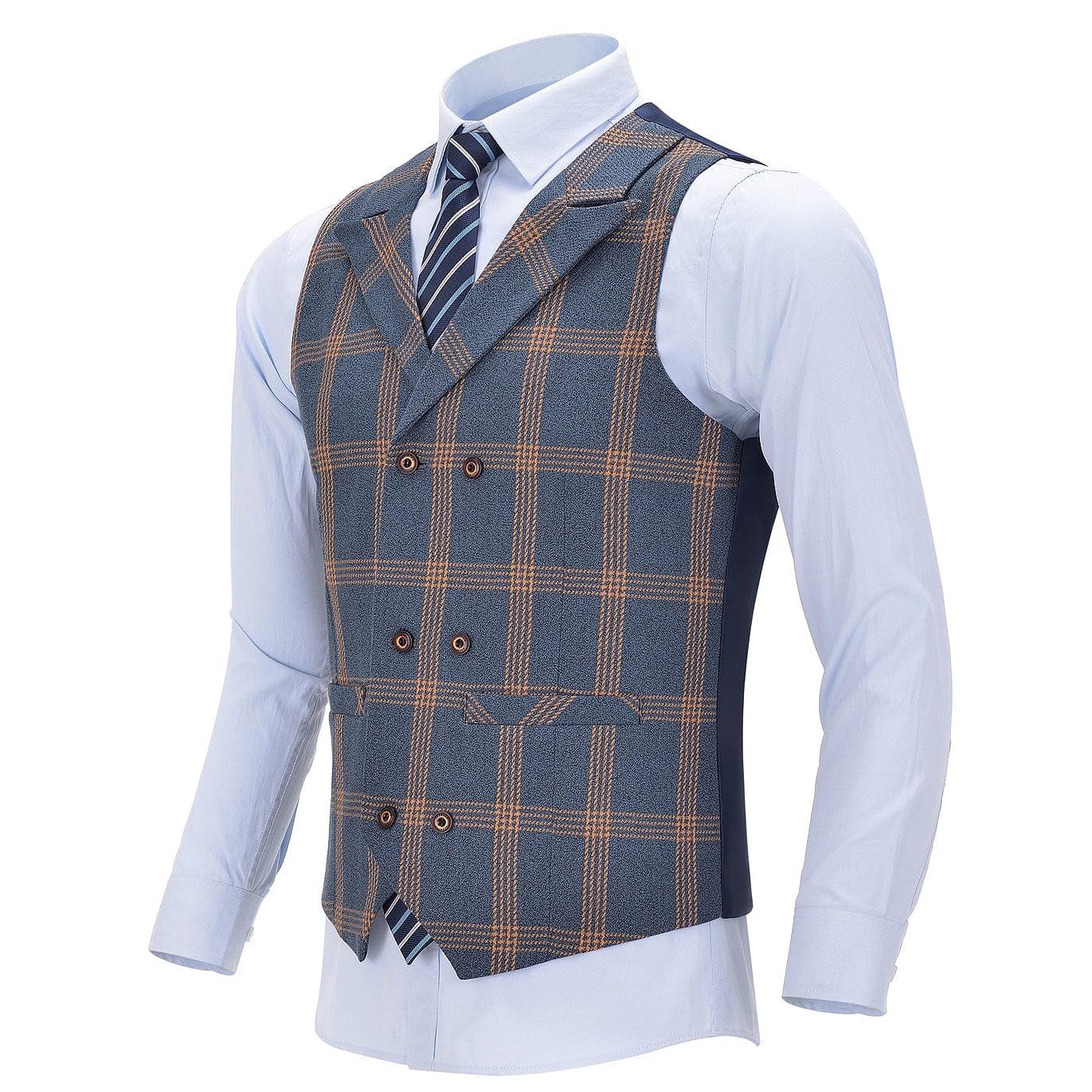ceehuteey Men's 3 Pieces Plaid Notch Lapel Tuxedos (Blazer+vest+Pants)