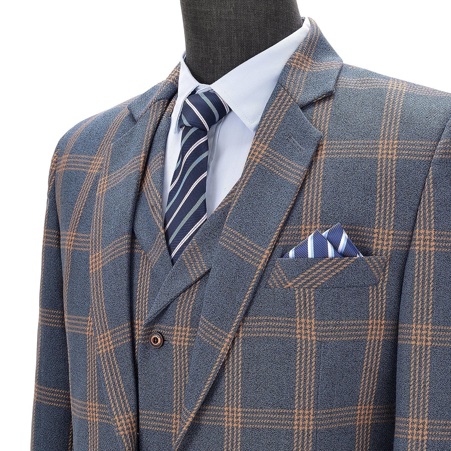 ceehuteey Men's 3 Pieces Plaid Notch Lapel Tuxedos (Blazer+vest+Pants)