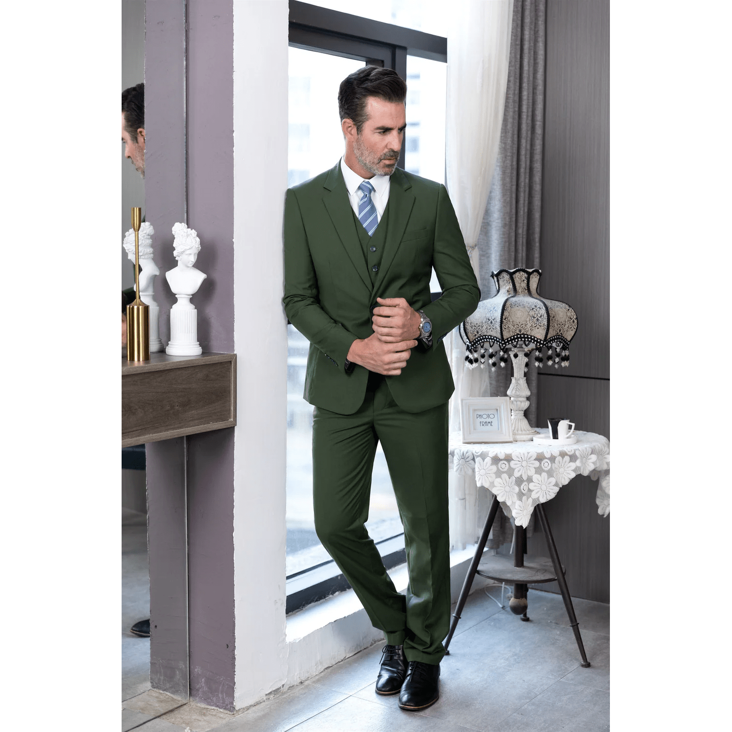 ceehuteey Men's 3 Pieces Regular Fit Notch Lapel Business Suit