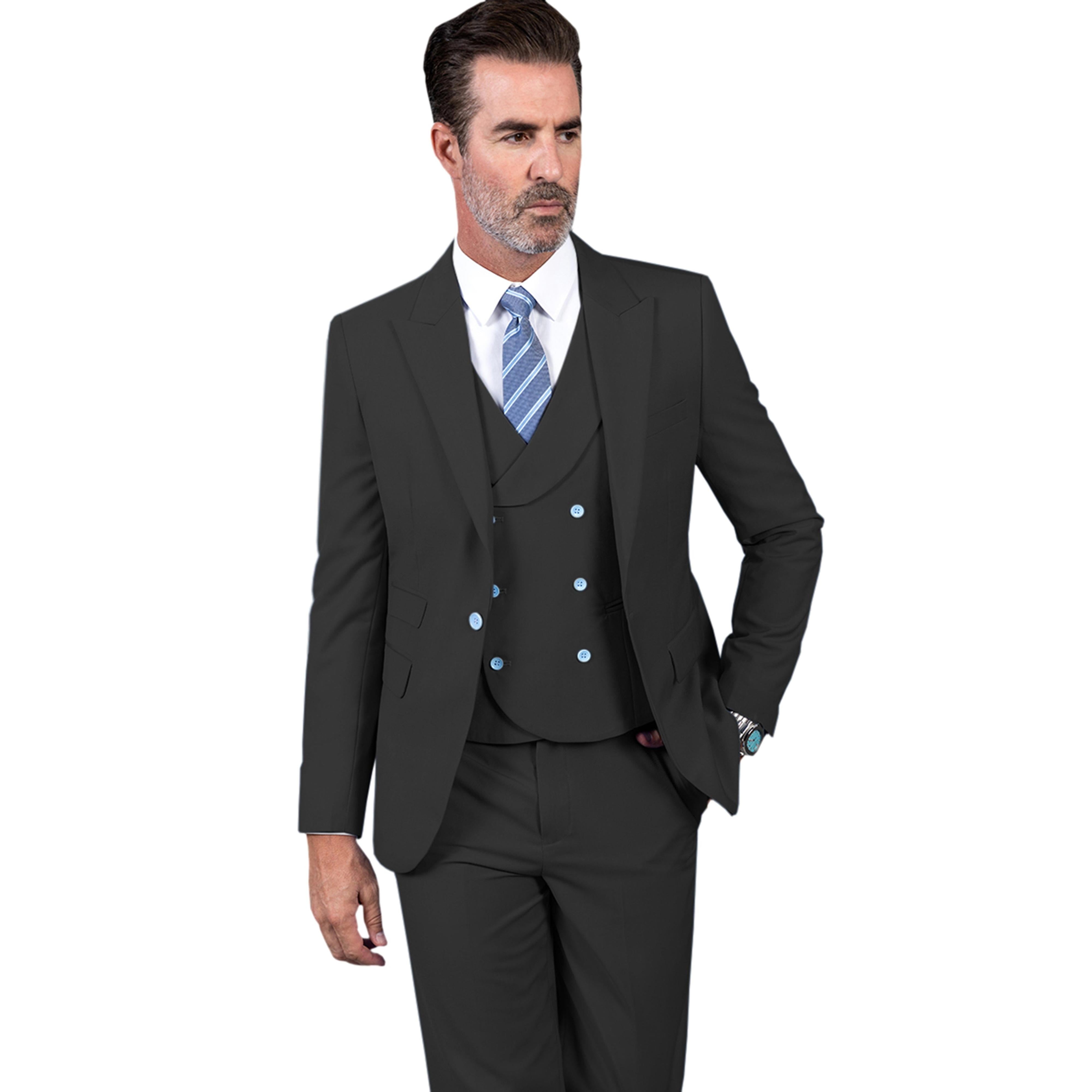 ceehuteey Men's 3 Pieces Slim Peak Lapel Regular Fit suit (Blazer+vest+Pants)