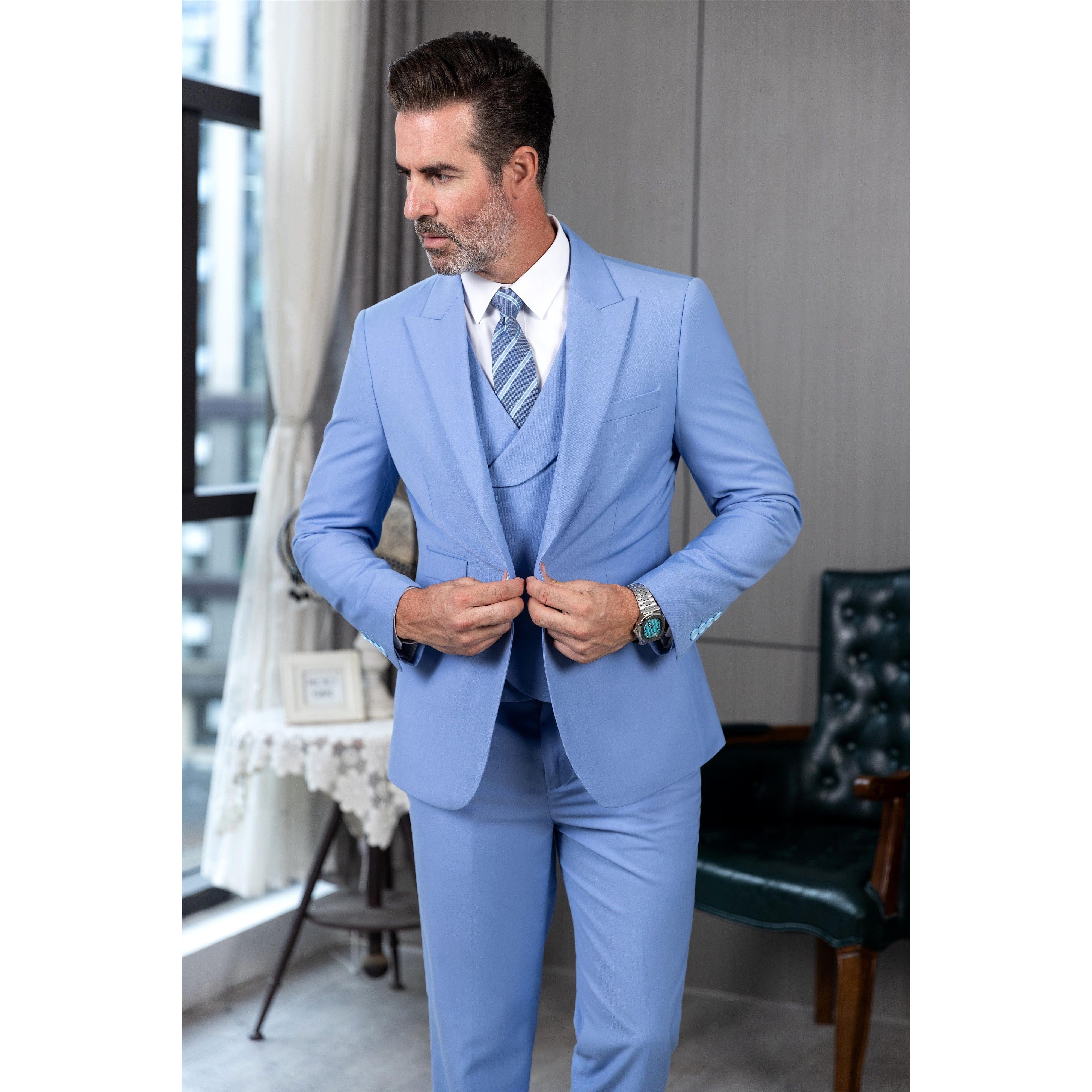 ceehuteey Men's 3 Pieces Slim Peak Lapel Regular Fit suit (Blazer+vest+Pants)