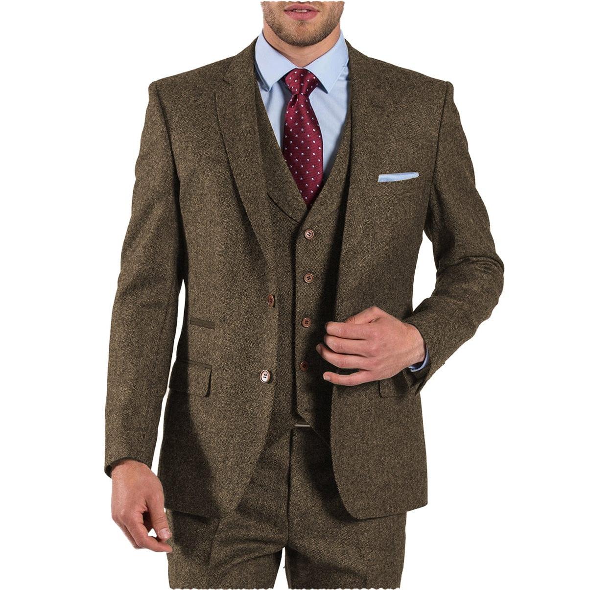 ceehuteey Men's 3 Pieces Suit Bussiness Herringbone Tweed Notch Lapel Gent Tuxedos (Blazer+Vest+Pants)