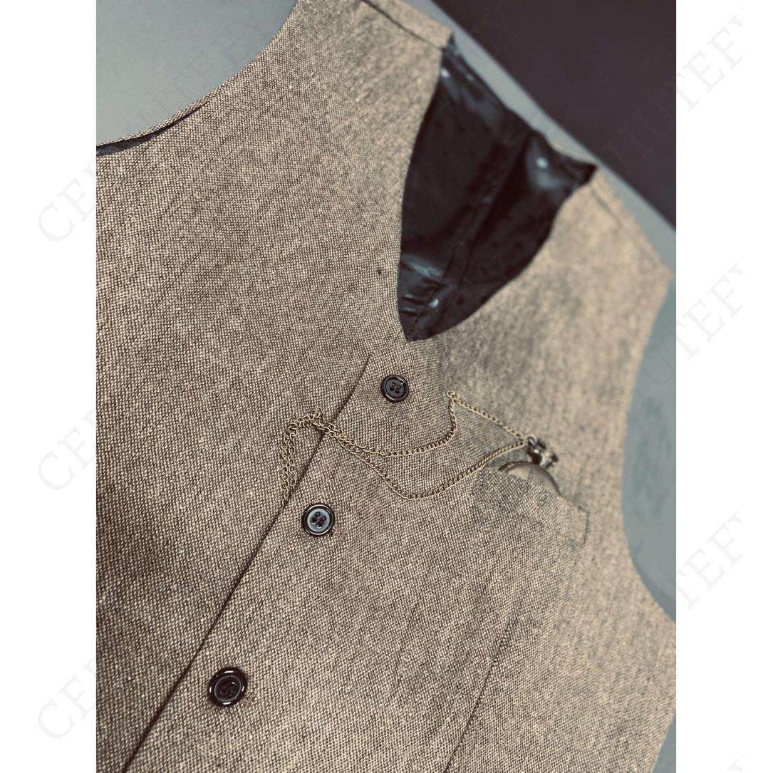 ceehuteey Men's 3 Pieces Suit Classic Tweed Notch Lapel Tuxedos Prom(Blazer+vest+Pants)