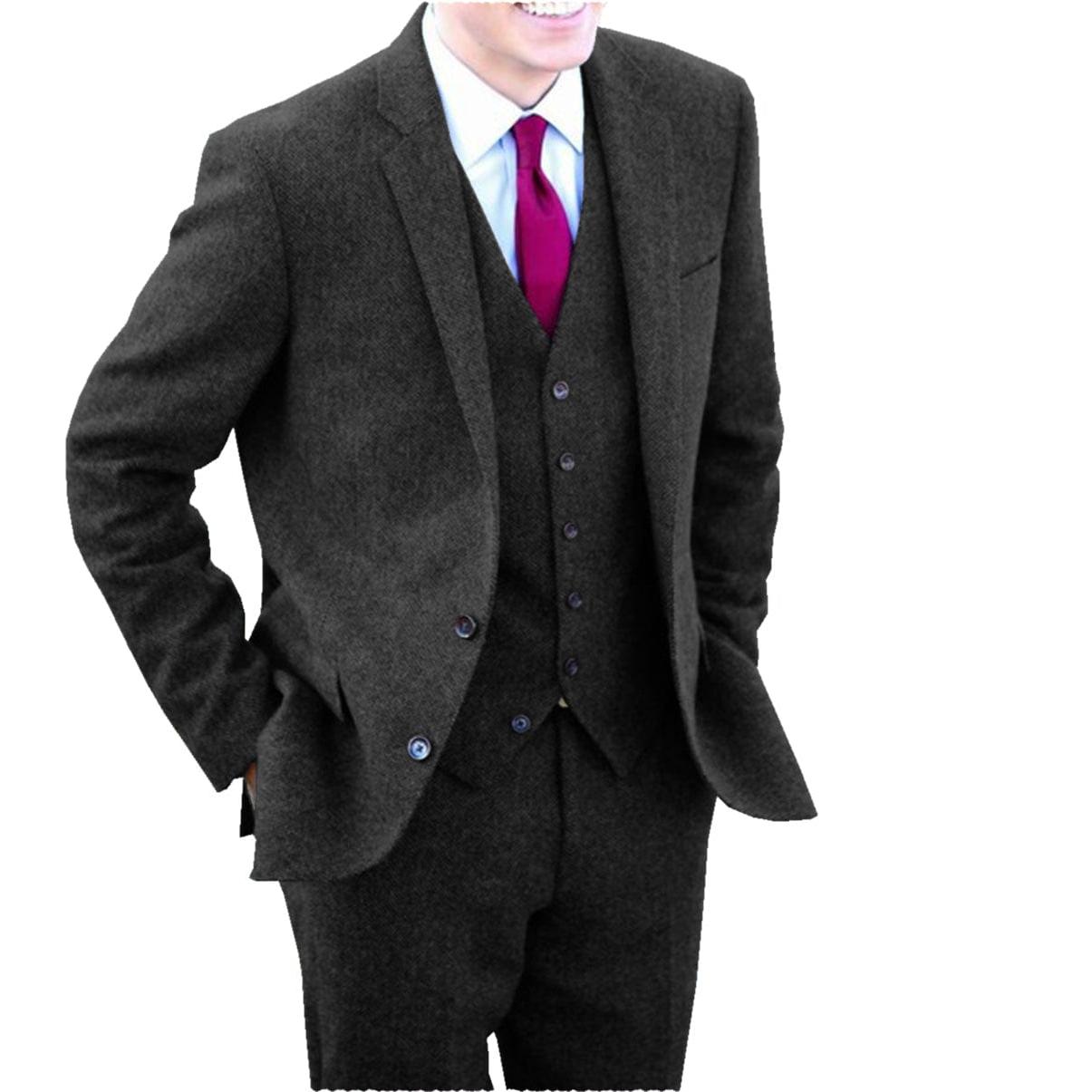 ceehuteey Men's 3 Pieces Suit Fashion Herringbone Tweed Notch Lapel Gent Tuxedos (Blazer+Vest+Pants)