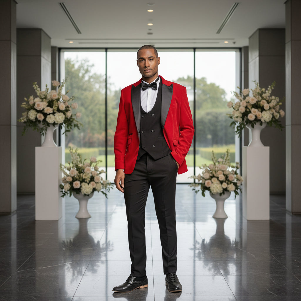 ceehuteey Men's 3 Pieces Velvet Dinner Jacket Fashion for Wedding Groomsmen Suit (Blazer+vest+Pants)