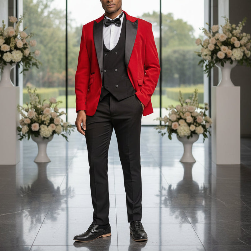 ceehuteey Men's 3 Pieces Velvet Dinner Jacket Fashion for Wedding Groomsmen Suit (Blazer+vest+Pants)