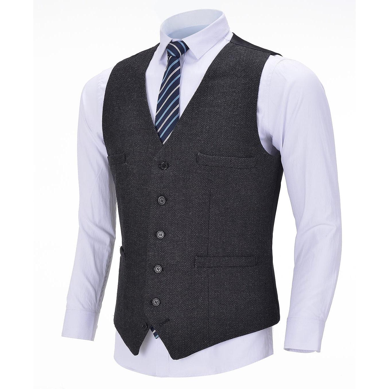 ceehuteey Men's Business Suit Vest V Neck Herringbone Dress Waistcoat