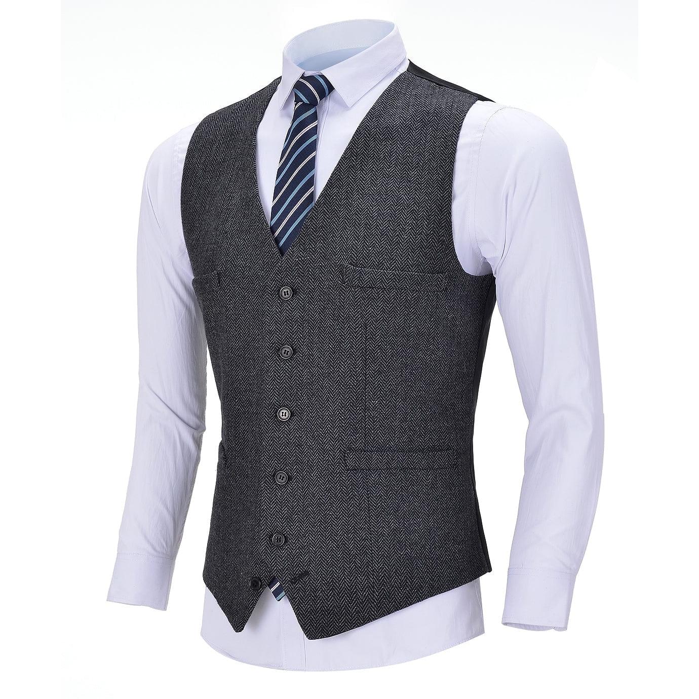 ceehuteey Men's Business Suit Vest V Neck Herringbone Dress Waistcoat