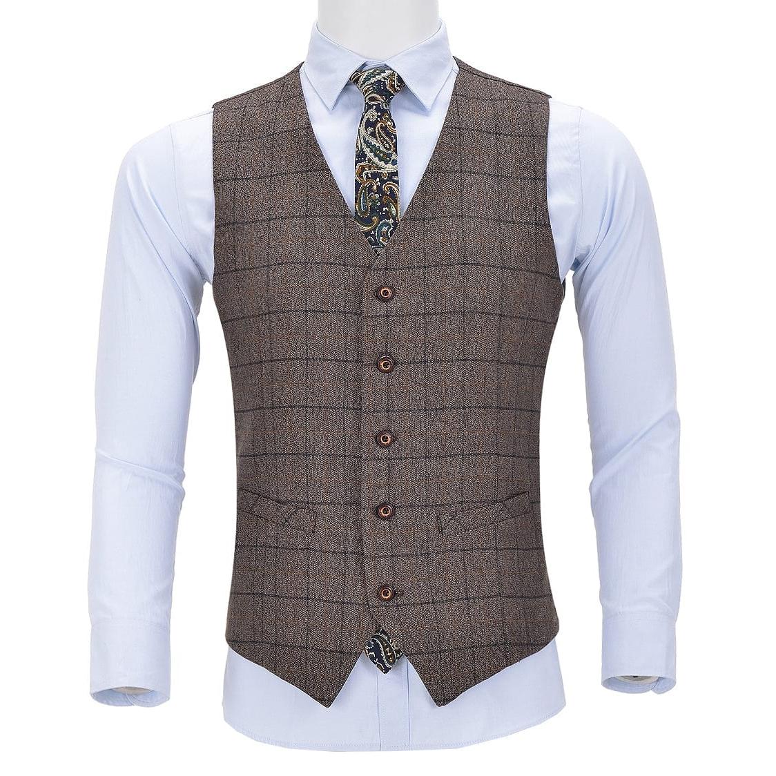 ceehuteey Men's Business Suit Vest V Neck Plaid Dress Vest