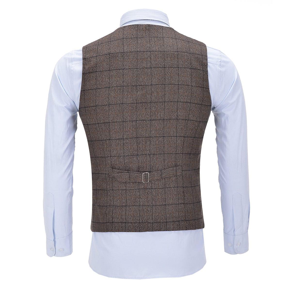 ceehuteey Men's Business Suit Vest V Neck Plaid Dress Vest