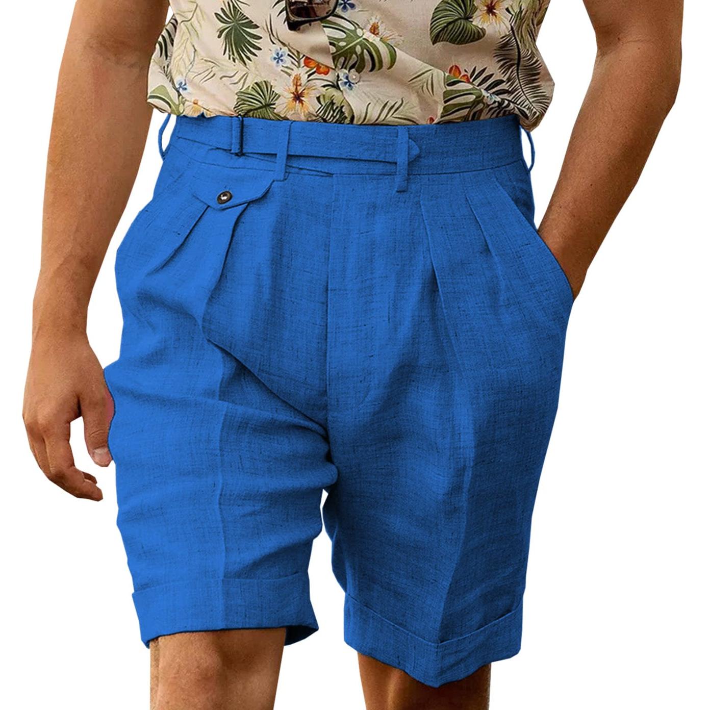 ceehuteey Men's Casual Linen Short Pants Fashion Gorg Trousers