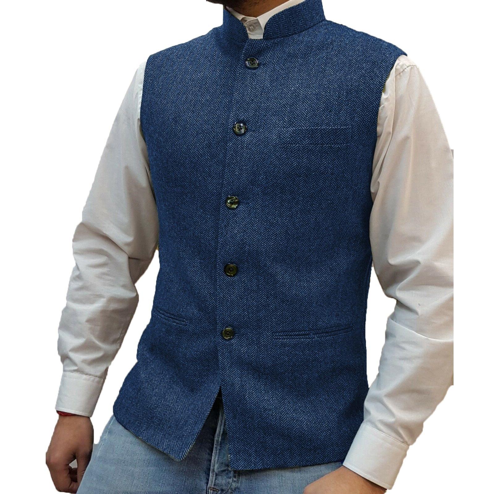 ceehuteey Men's Casual Slim Fit herringbone Stand Collar Waistcoat