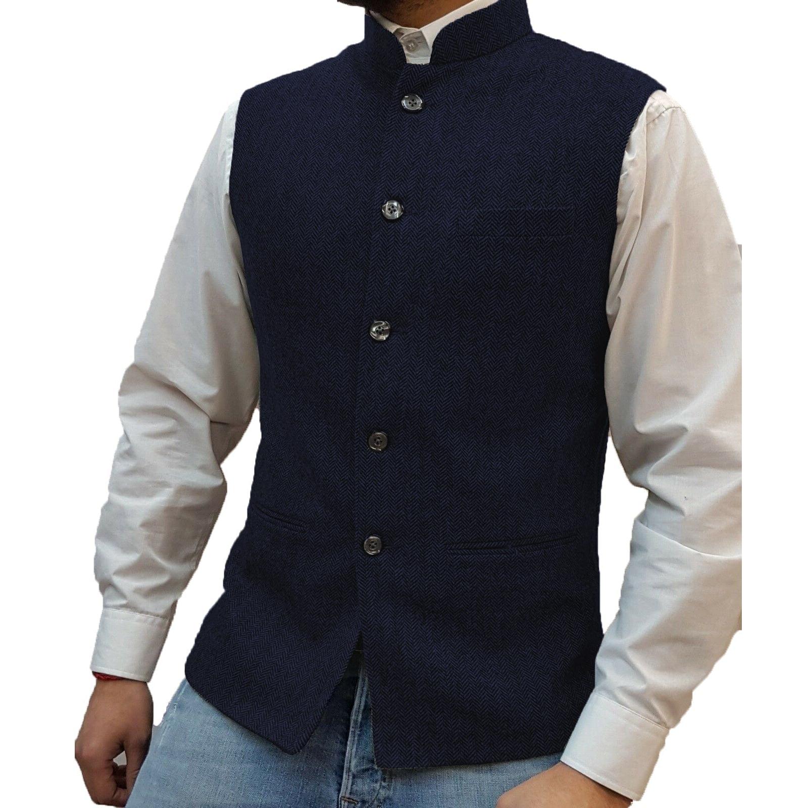 ceehuteey Men's Casual Slim Fit herringbone Stand Collar Waistcoat