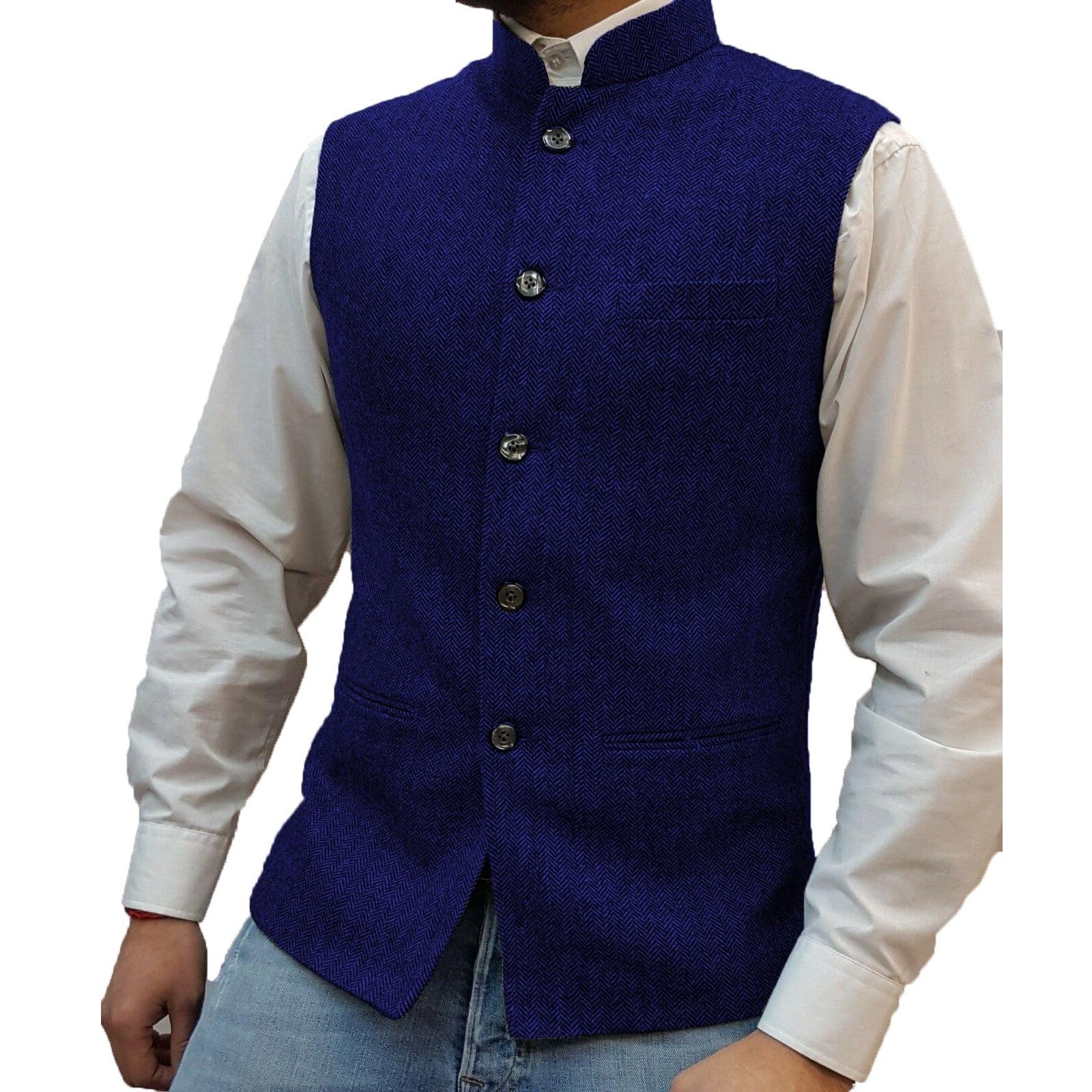 ceehuteey Men's Casual Slim Fit herringbone Stand Collar Waistcoat
