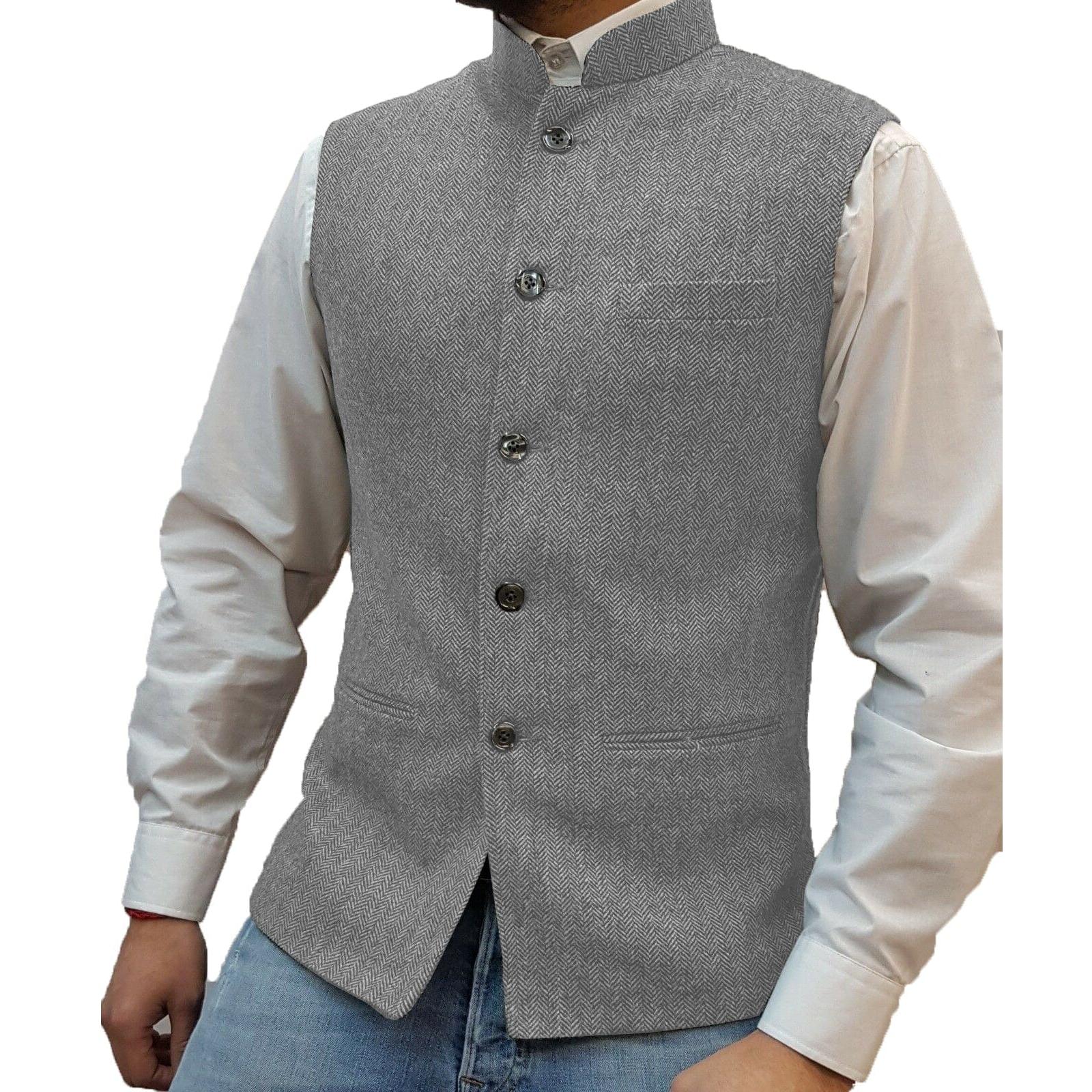 ceehuteey Men's Casual Slim Fit herringbone Stand Collar Waistcoat