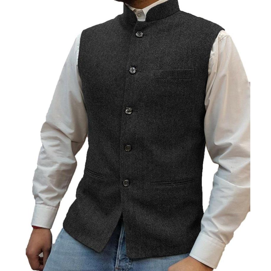 ceehuteey Men's Casual Slim Fit herringbone Stand Collar Waistcoat