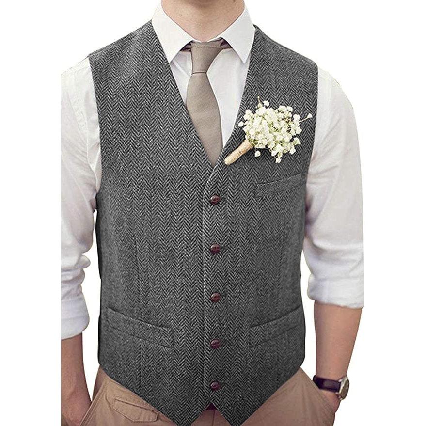 ceehuteey Men's Casual Suit Vest Herringbone V Neck Waistcoat