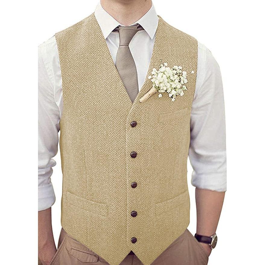 ceehuteey Men's Casual Suit Vest Herringbone V Neck Waistcoat