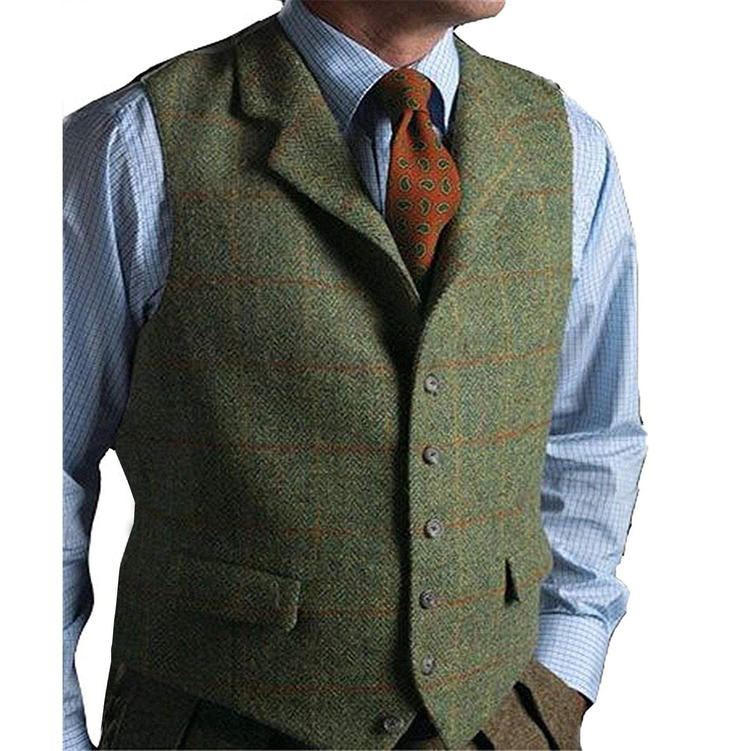 ceehuteey Men's Casual Suit Vest Plaid Waistcoat