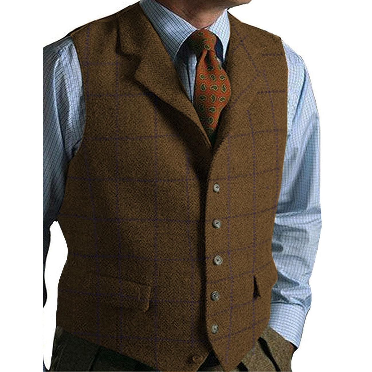 ceehuteey Men's Casual Suit Vest Plaid Waistcoat