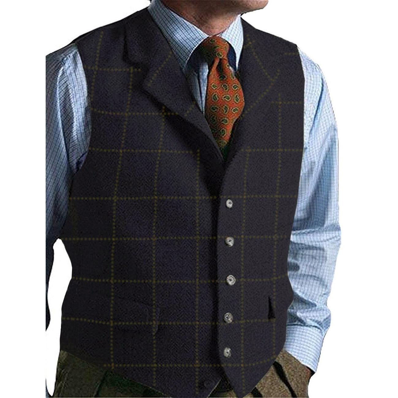 ceehuteey Men's Casual Suit Vest Plaid Waistcoat