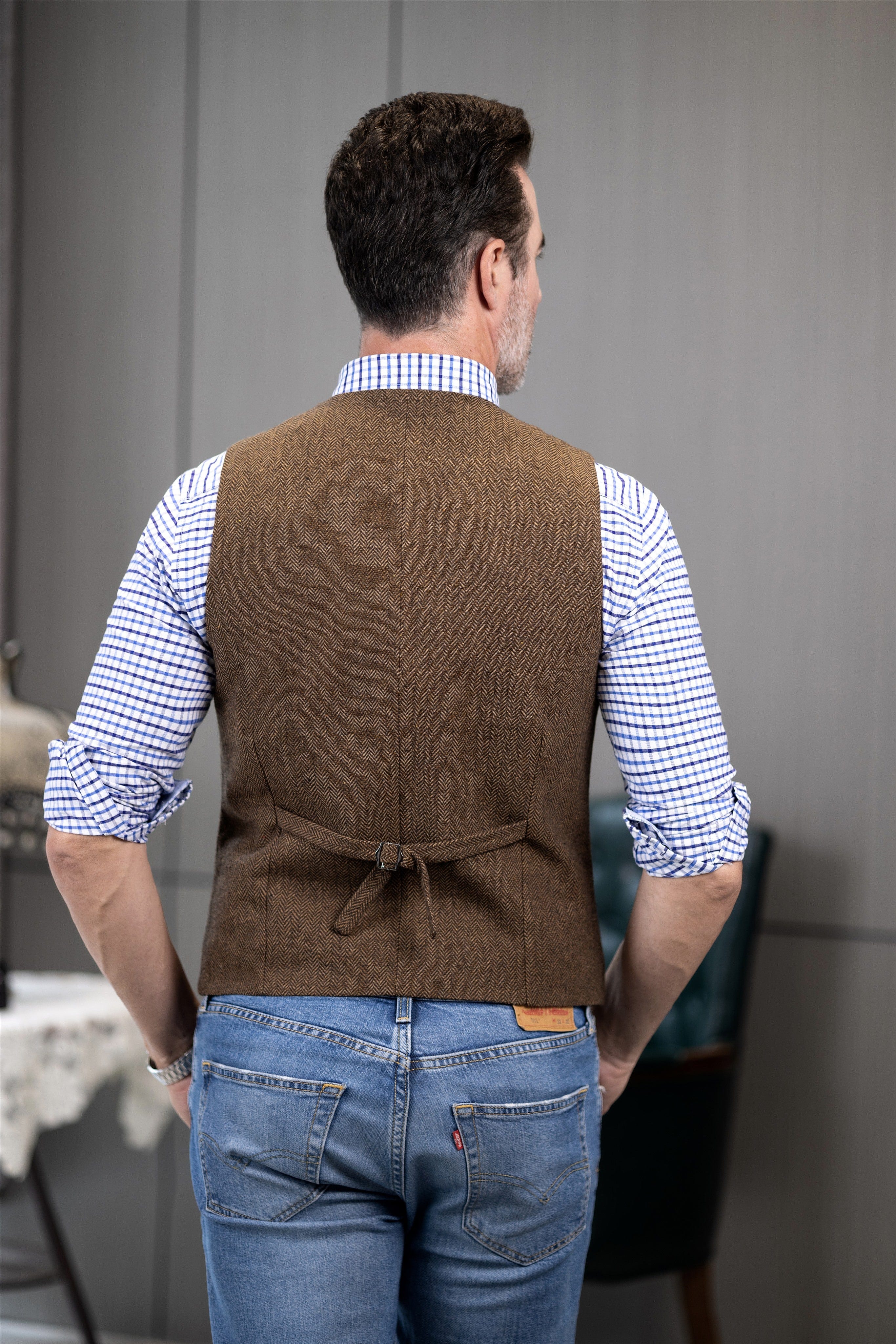 ceehuteey Men's Casual Vest Tweed Herringbone Notch Lapel Waistcoat