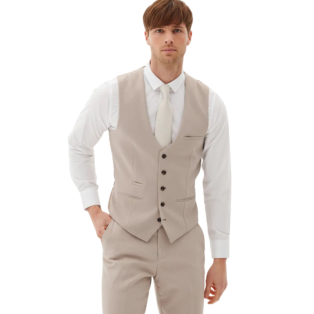 ceehuteey Men's Classic Fashion three-piece Suit in Beige Signature Fashion Notch Lapel Multiple Occasions Tuxedos For Wedding (Blazer+vest+Pants)