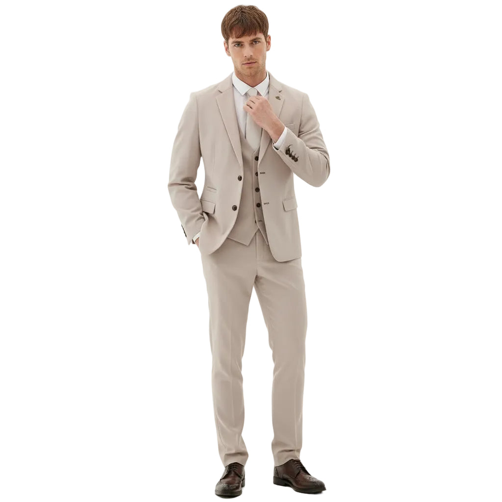 ceehuteey Men's Classic Fashion three-piece Suit in Beige Signature Fashion Notch Lapel Multiple Occasions Tuxedos For Wedding (Blazer+vest+Pants)