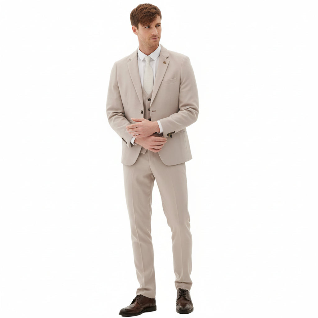 ceehuteey Men's Classic Fashion three-piece Suit in Beige Signature Fashion Notch Lapel Multiple Occasions Tuxedos For Wedding (Blazer+vest+Pants)
