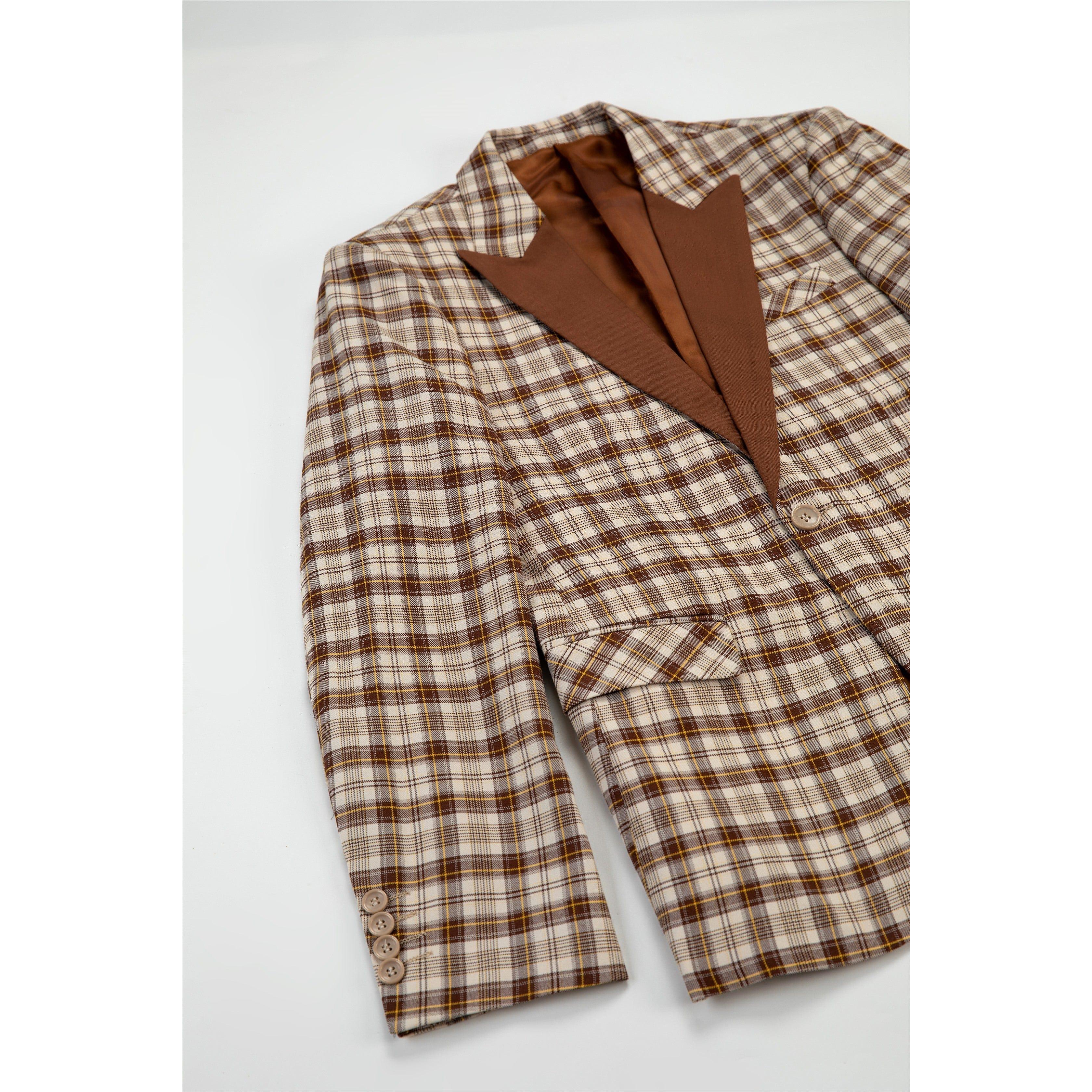 ceehuteey Men's Classic plaid Business suit Peak Lapel Regular Fit 3 Pieces suit (Blazer+vest+Pants)