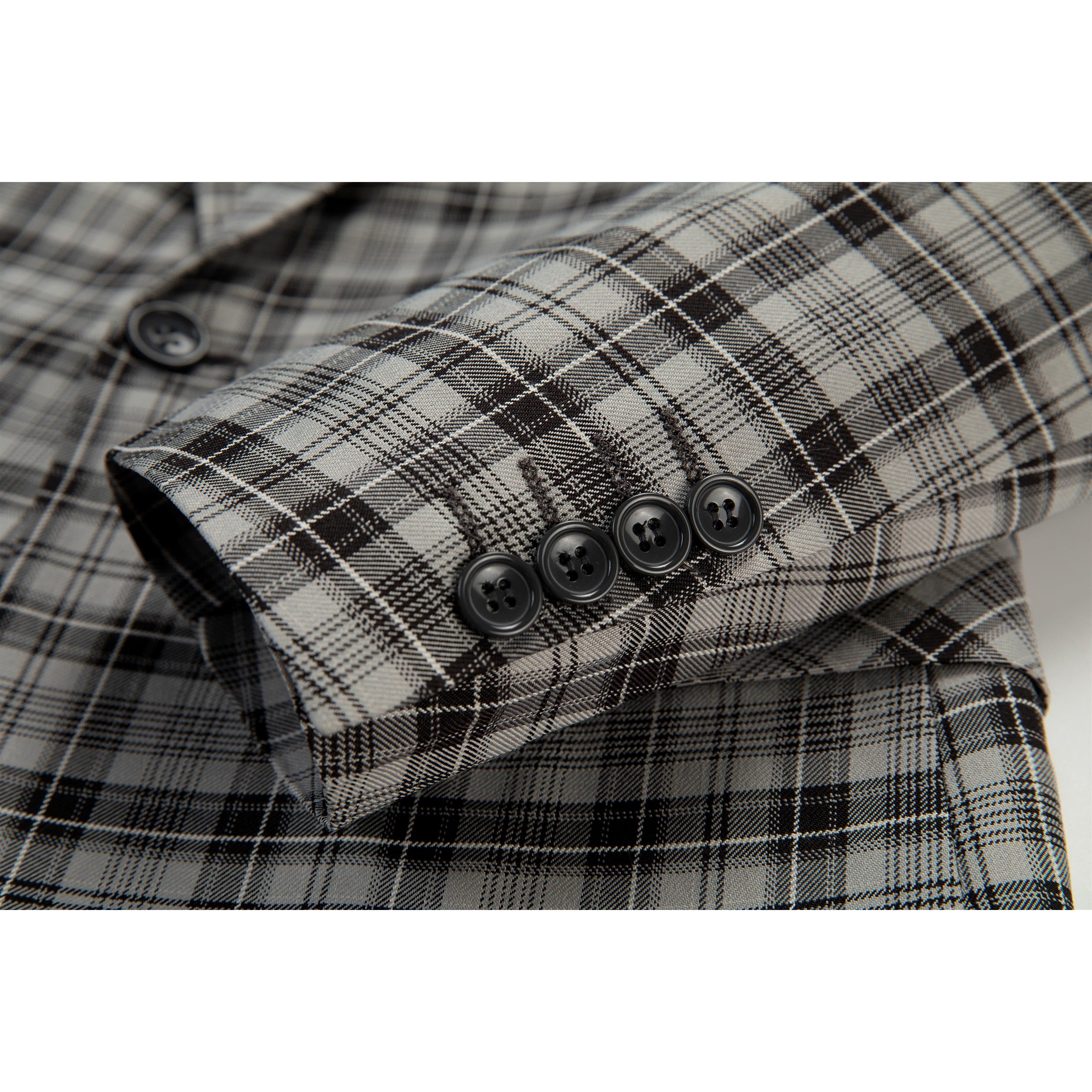 ceehuteey Men's Classic plaid Business suit Peak Lapel Regular Fit 3 Pieces suit (Blazer+vest+Pants)