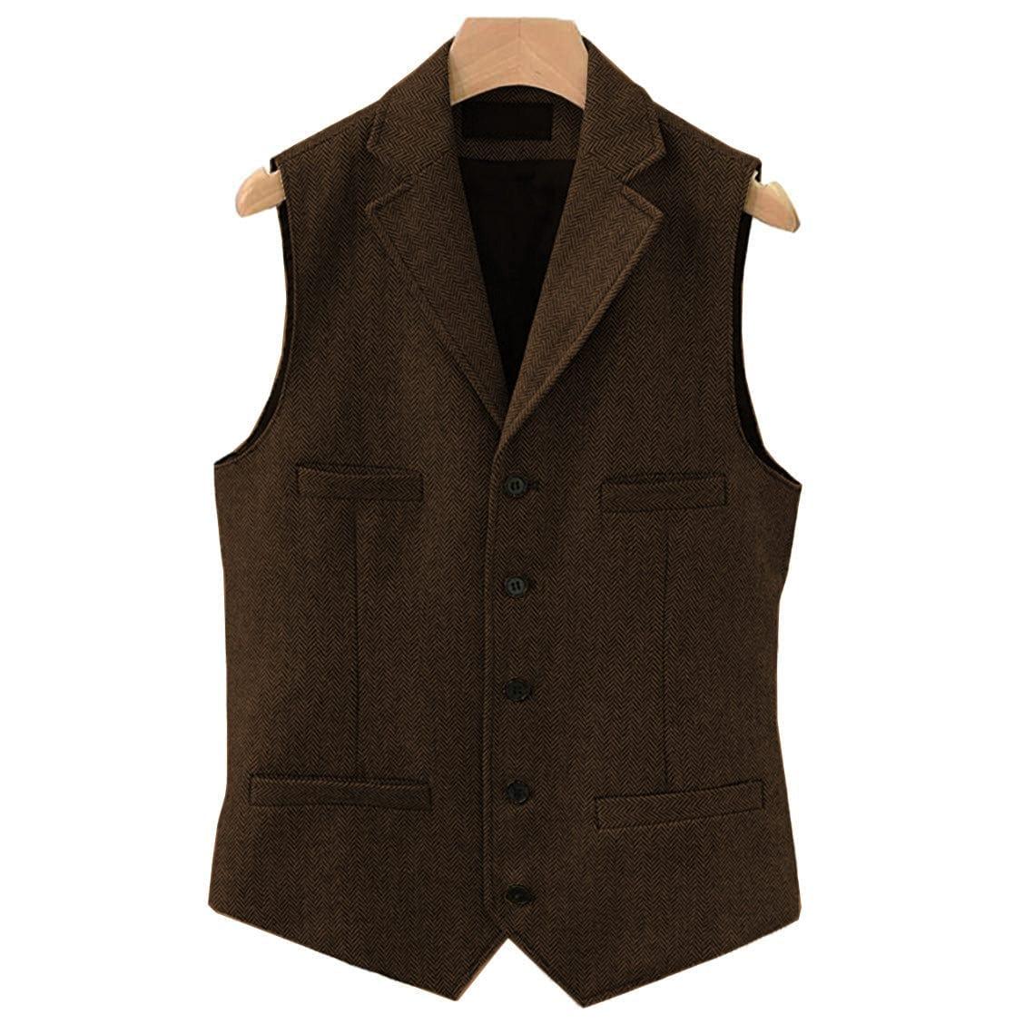 ceehuteey Men's Classic Slim Fit Herringbone Notch Lapel Waistcoat