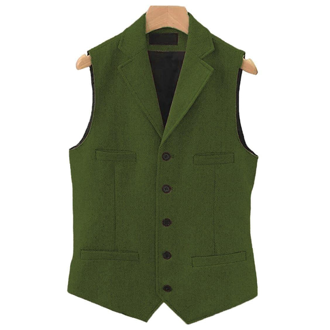 ceehuteey Men's Classic Slim Fit Herringbone Notch Lapel Waistcoat