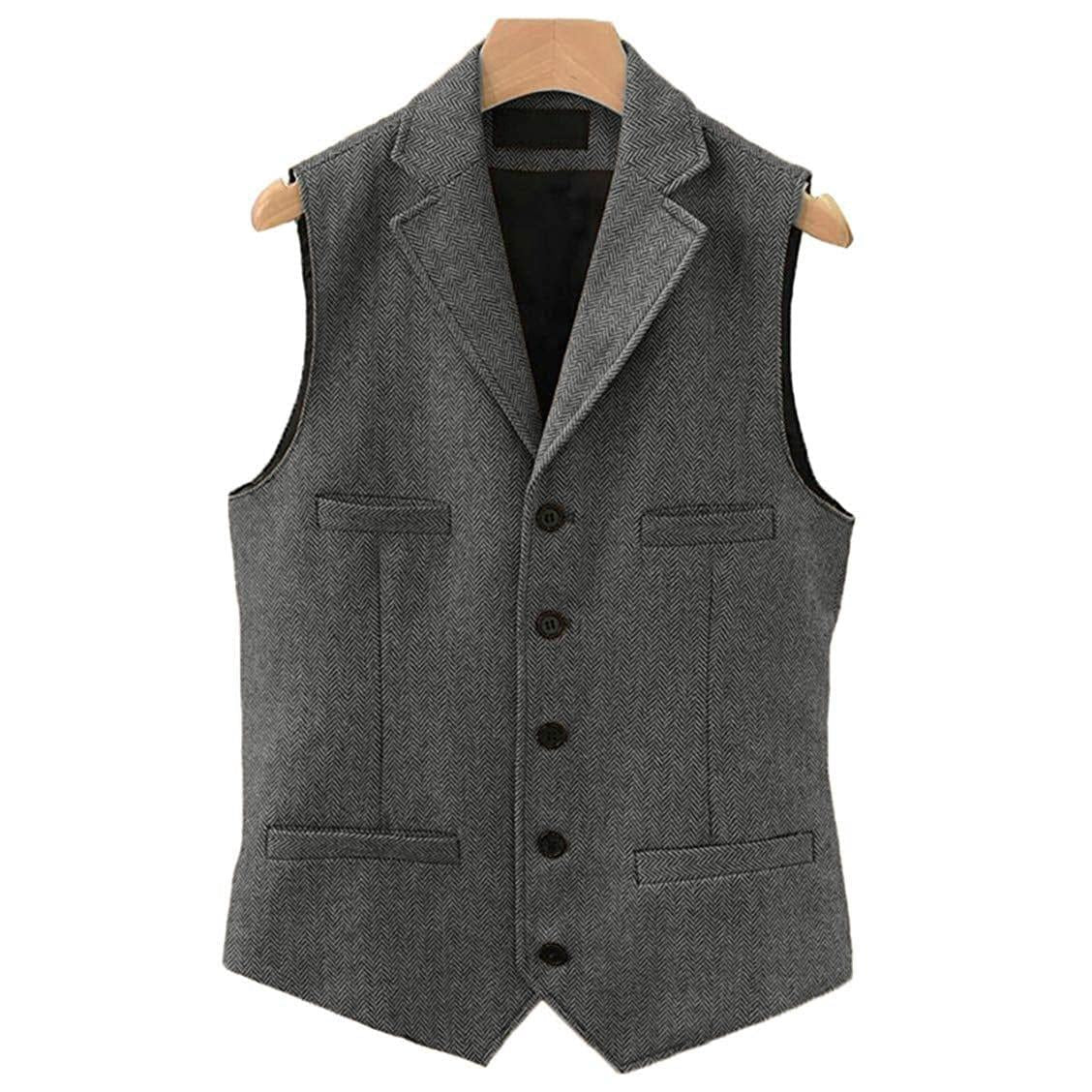 ceehuteey Men's Classic Slim Fit Herringbone Notch Lapel Waistcoat