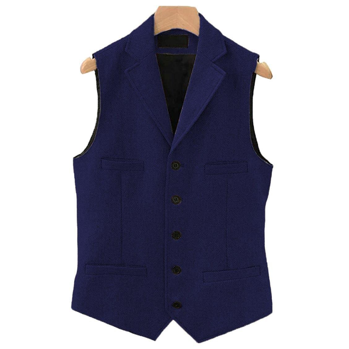ceehuteey Men's Classic Slim Fit Herringbone Notch Lapel Waistcoat