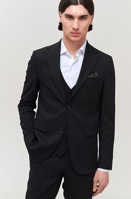 ceehuteey Men's classic three-piece suit in black Signature Fashion Notch Lapel Business Multiple Occasions Suit (Blazer+vest+Pants)