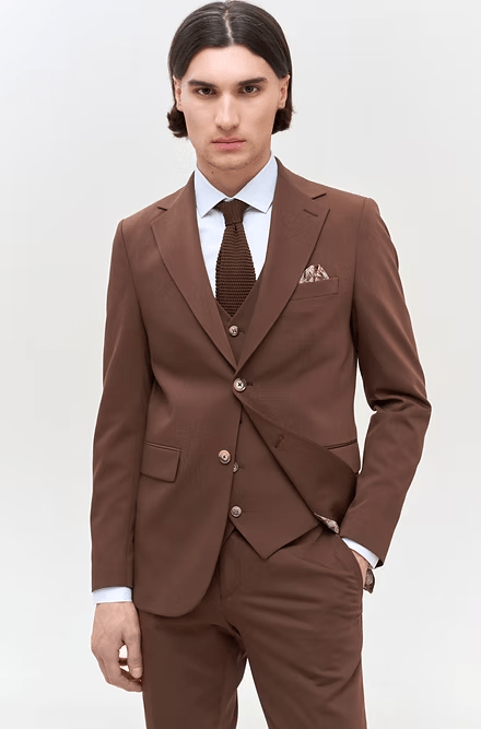 ceehuteey Men's Classic three-piece Suit in Brown Signature Fashion Notch Lapel Business Multiple Occasions Suit (Blazer+vest+Pants)