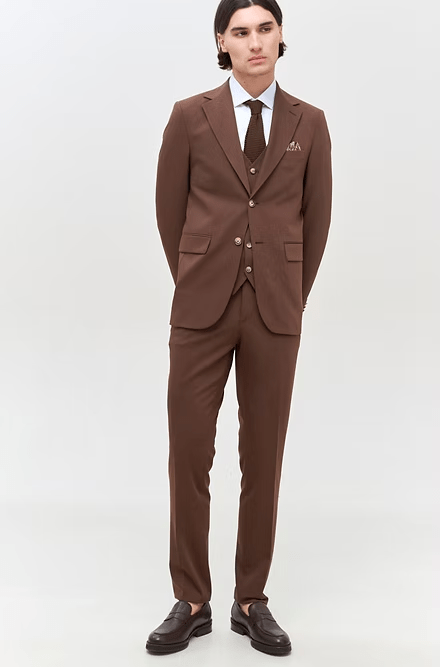 ceehuteey Men's Classic three-piece Suit in Brown Signature Fashion Notch Lapel Business Multiple Occasions Suit (Blazer+vest+Pants)