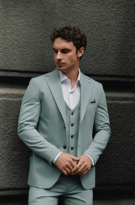 ceehuteey Men's Classic three-piece Suit in Light Green Signature Fashion Notch Lapel Business Multiple Occasions Suit (Blazer+vest+Pants)