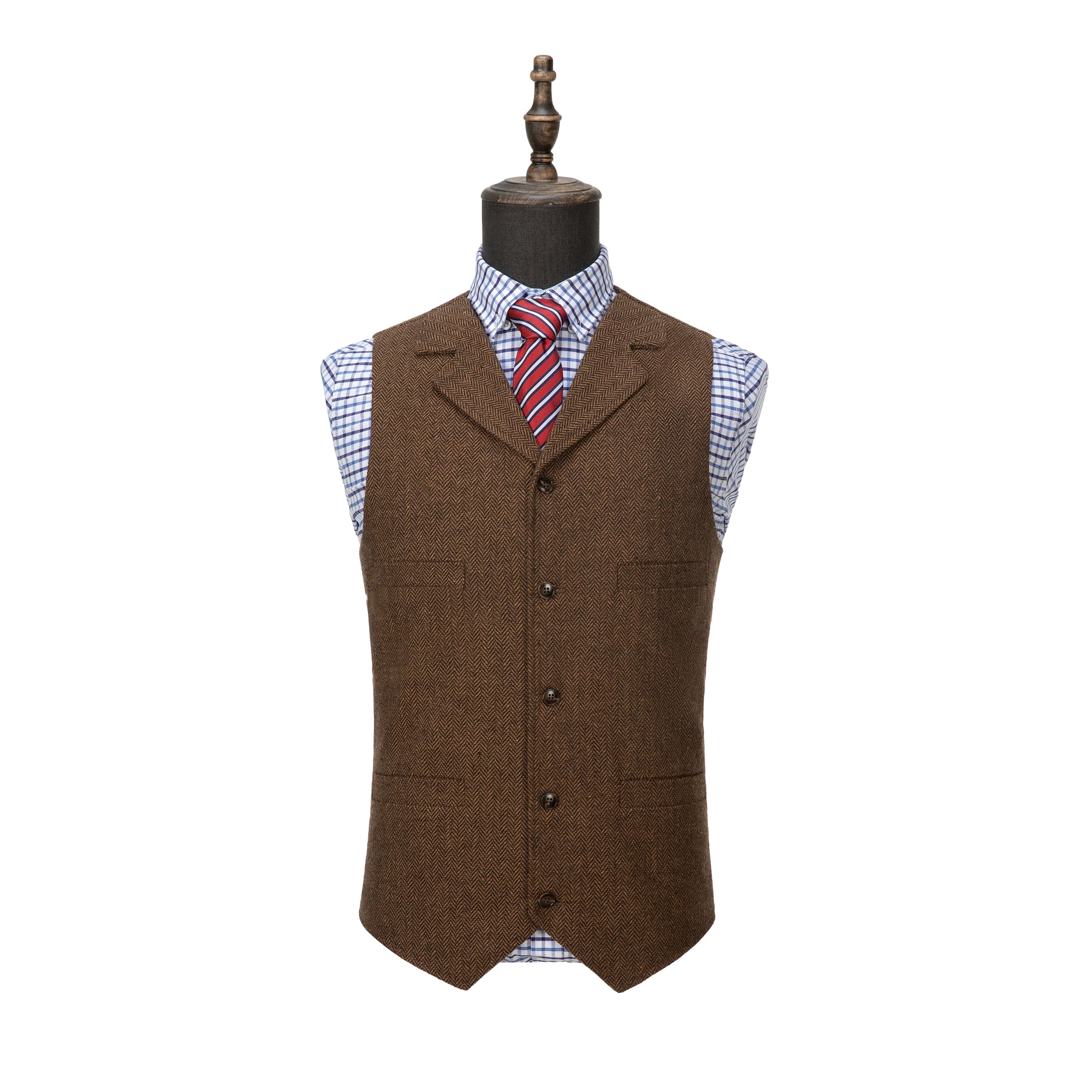 ceehuteey Men's Classic Tweed Herringbone Vest Slim Fit Notch Lapel Waistcoat