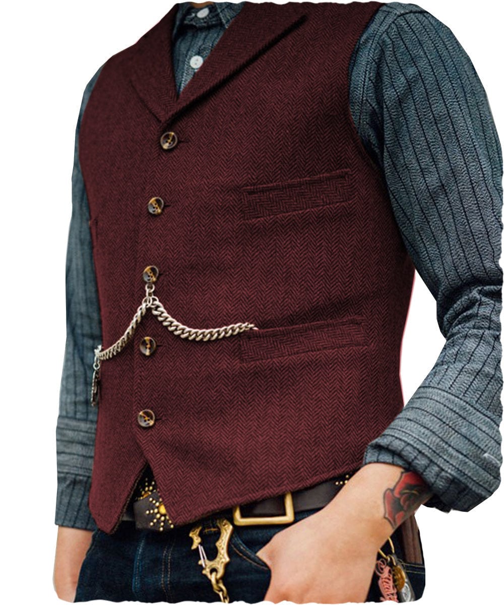 ceehuteey Men's Classic Tweed Herringbone Vest Slim FitNotch Lapel Waistcoat