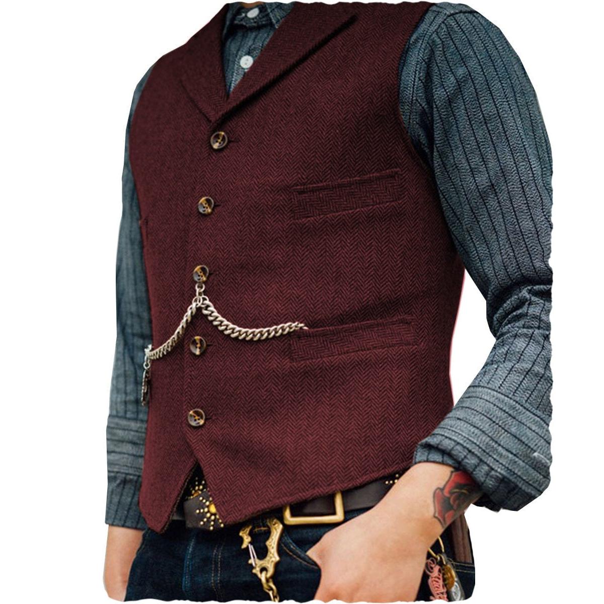 ceehuteey Men's Classic Tweed Herringbone Vest Slim FitNotch Lapel Waistcoat