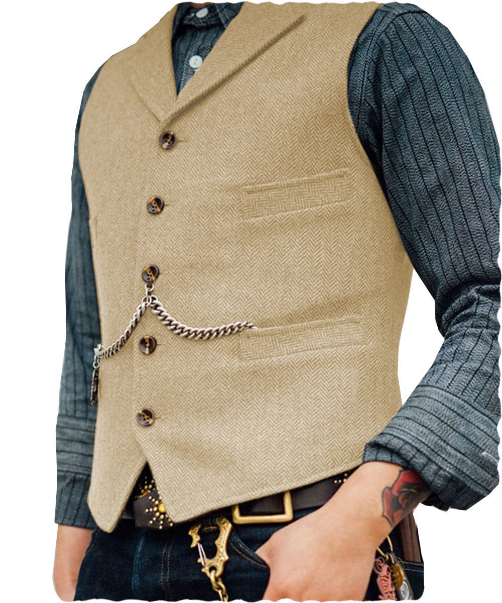 ceehuteey Men's Classic Tweed Herringbone Vest Slim FitNotch Lapel Waistcoat