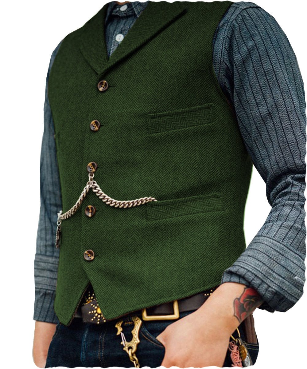 ceehuteey Men's Classic Tweed Herringbone Vest Slim FitNotch Lapel Waistcoat