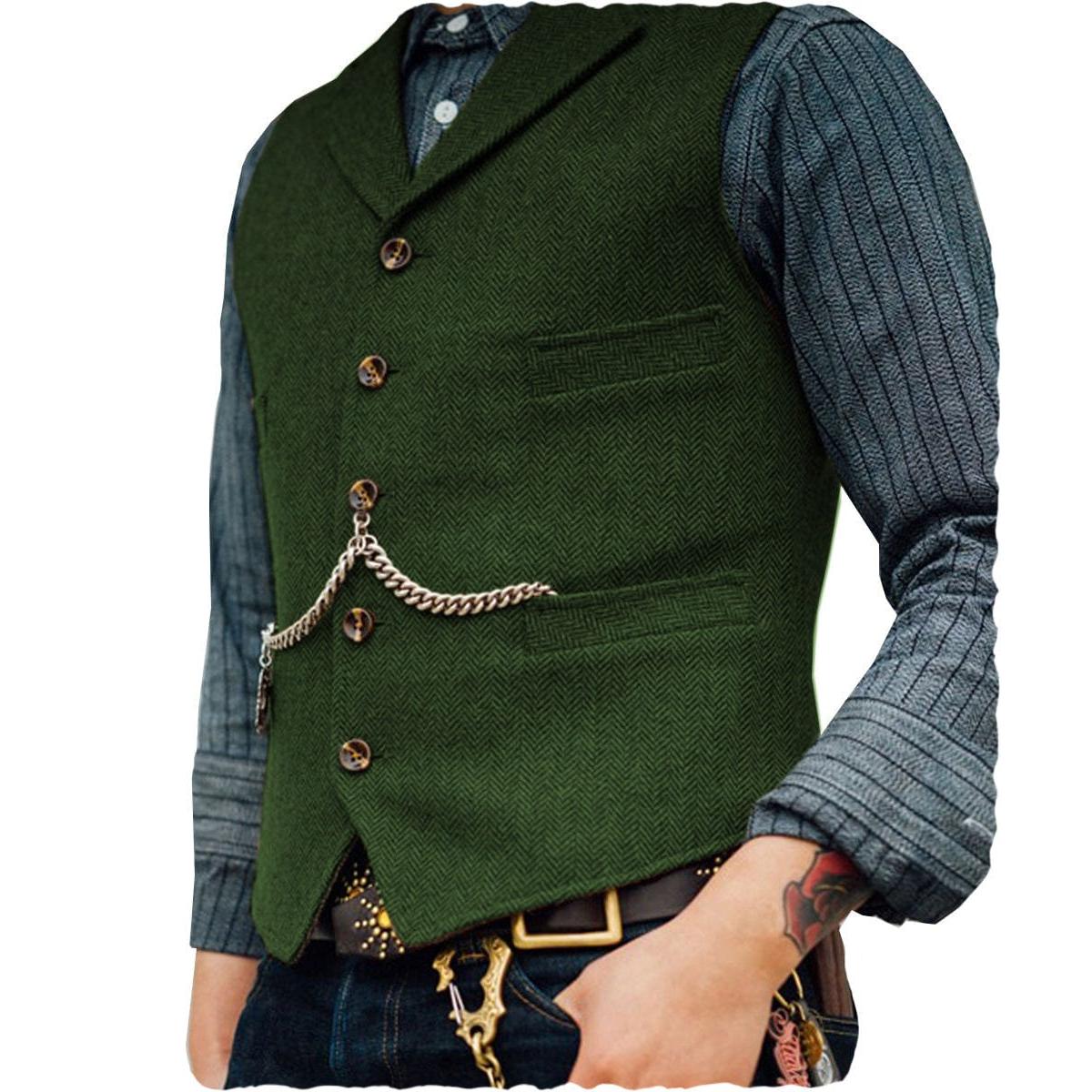 ceehuteey Men's Classic Tweed Herringbone Vest Slim FitNotch Lapel Waistcoat